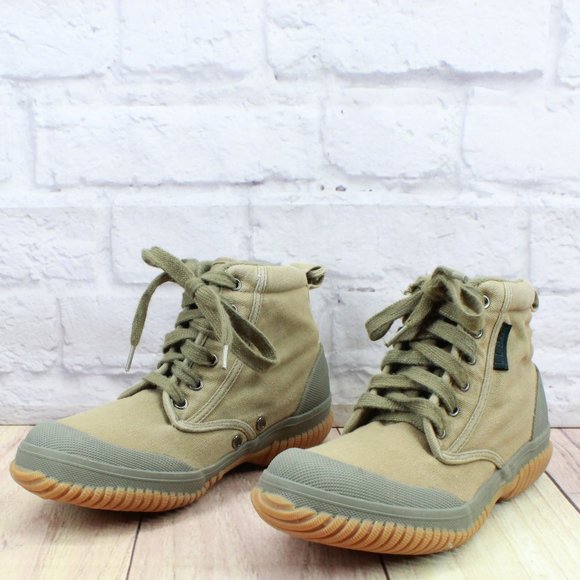 LL Bean Green Canvas Lace Up Casual Ankle Sneakers Shoes Size 7 Medium - Picture 2 of 9